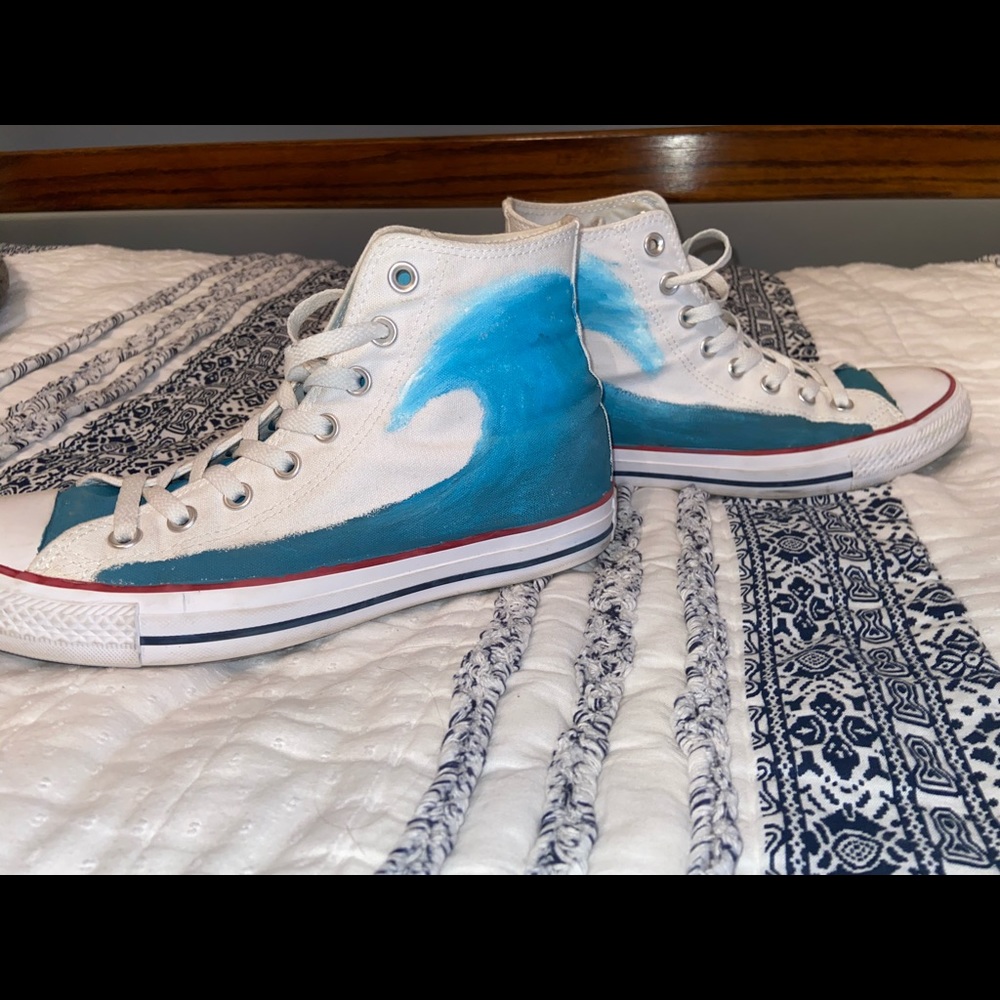 Custom White high top converse